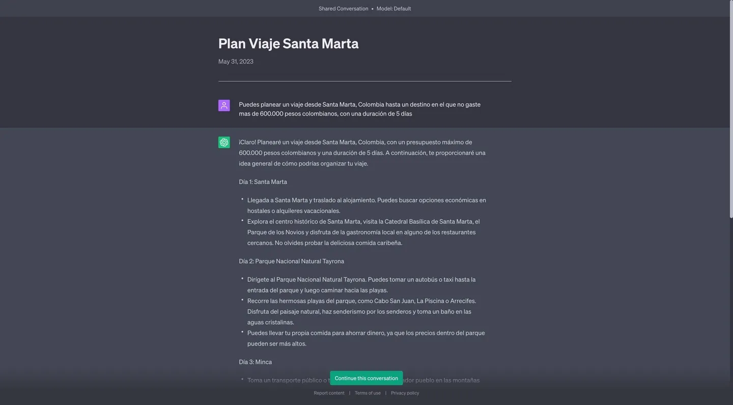 Plan Viaje Santa Marta